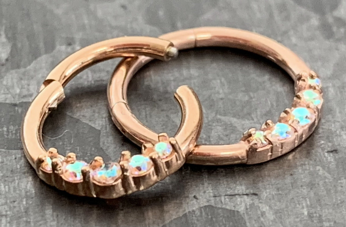 1 Piece Brilliant Five CZ Gem Stainless Steel Hinged Segment Septum Ring - 16g - 10mm or 8mm - Silver, Gold, Rose Gold & Black available!