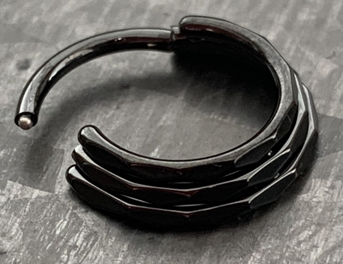 1 Piece Titanium Triple Line Faceted Hinged Segment Hoop Ring - 16g - 8mm or 10mm Internal Diameter - Gold, Rose Gold, Black or Silver