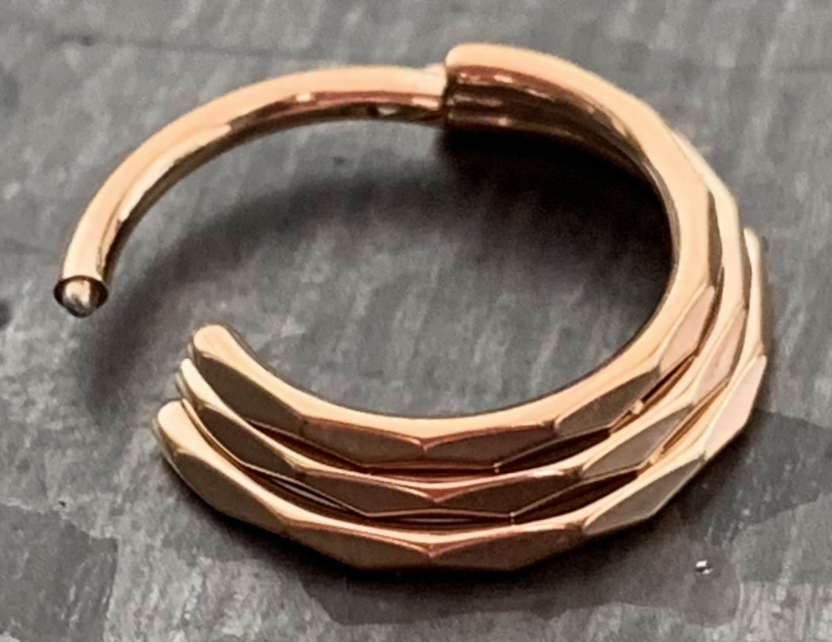1 Piece Titanium Triple Line Faceted Hinged Segment Hoop Ring - 16g - 8mm or 10mm Internal Diameter - Gold, Rose Gold, Black or Silver