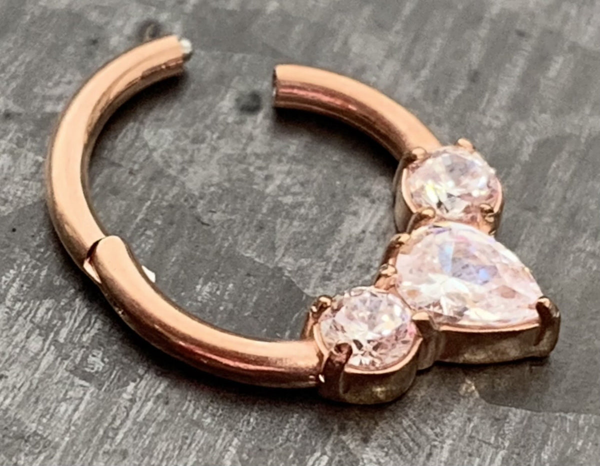1 Piece Stunning Pear CZ Gem Surgical Steel Hinged Segment Ring - 16g - 8mm Internal Diameter - Gold, Rose Gold and Silver!!