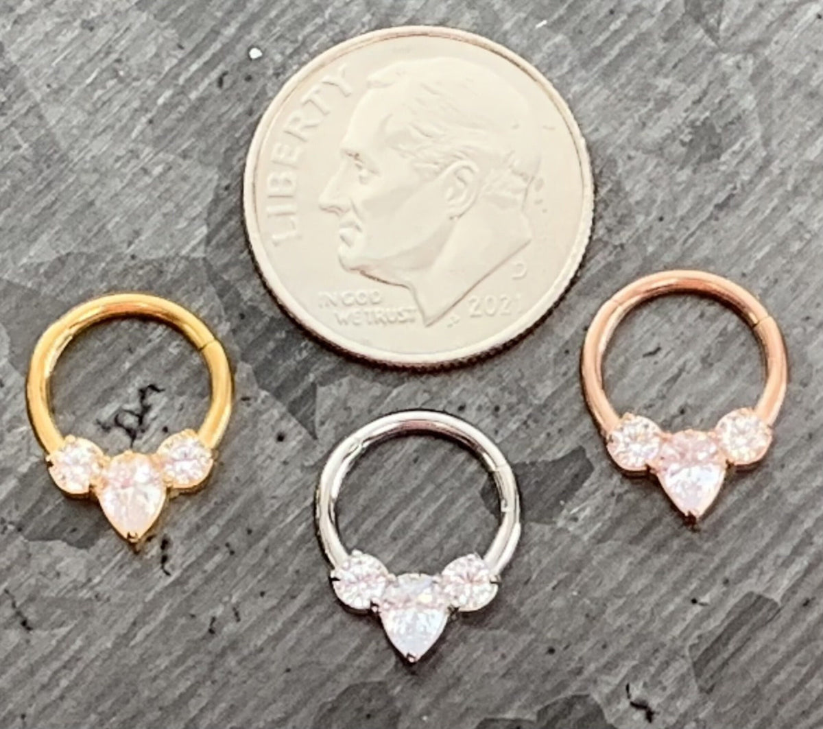 1 Piece Stunning Pear CZ Gem Surgical Steel Hinged Segment Ring - 16g - 8mm Internal Diameter - Gold, Rose Gold and Silver!!