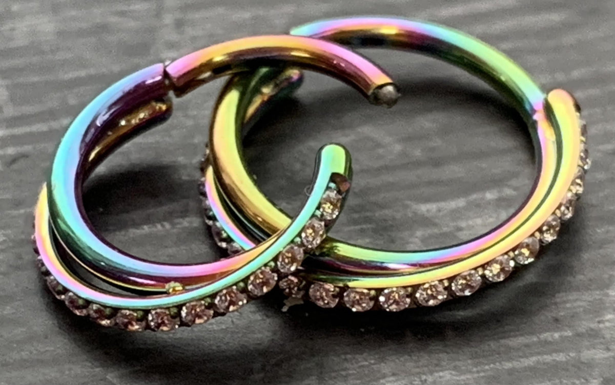 1 Piece Stunning Criss Cross Hoop CZ Gem Steel Hinged Segment Ring - 16g - 8mm or 10mm - Multi-Color, Gold and Silver available!