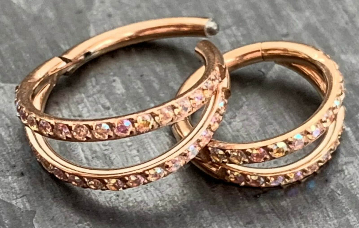 1 Piece of Titanium CZ Gems Hinged Segment Hoop Ring - 16g - 8mm or 10mm Internal Diameter - Gold, Rose Gold and Silver available!