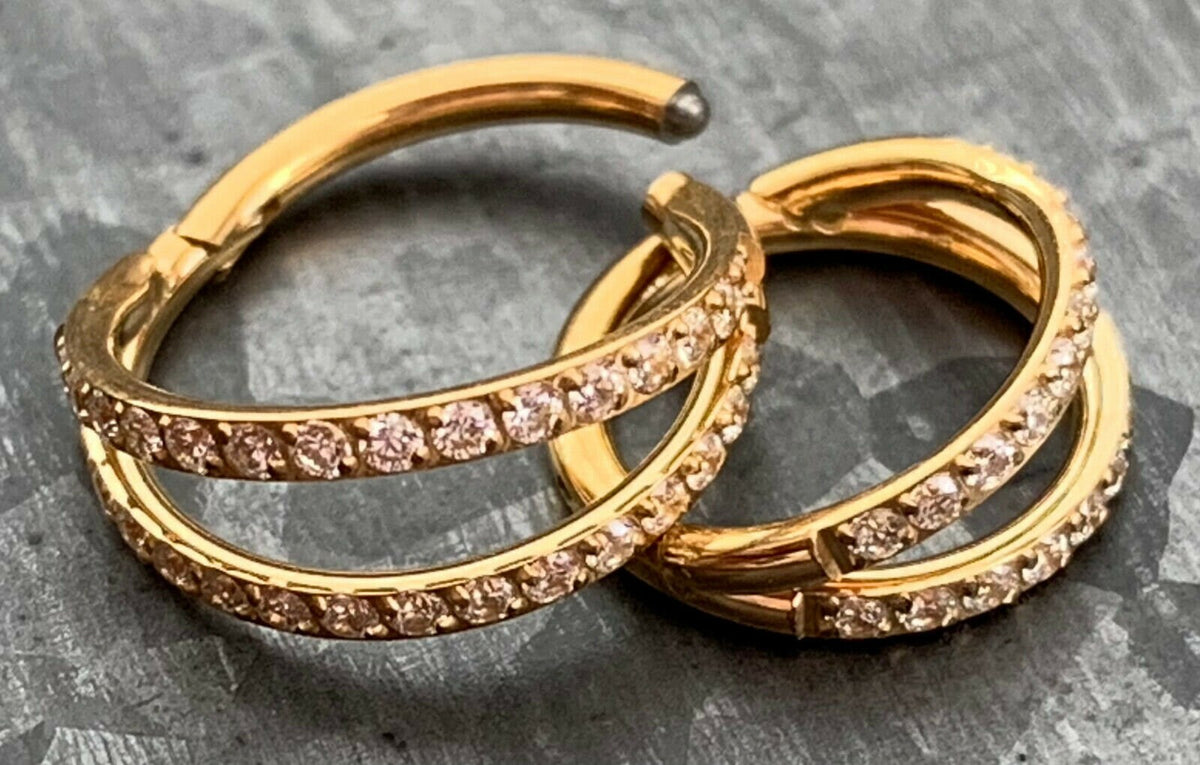 1 Piece of Titanium CZ Gems Hinged Segment Hoop Ring - 16g - 8mm or 10mm Internal Diameter - Gold, Rose Gold and Silver available!