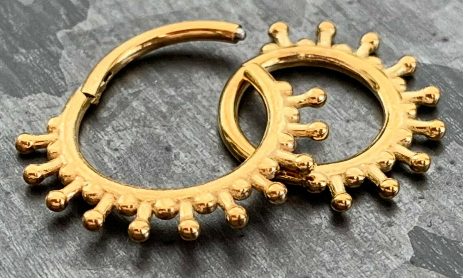 1 Piece Stainless Steel Beaded Ends Lined Hinged Septum Ring - 16g - Internal Diameter 8mm or 10mm - Black, Steel and Gold Available!