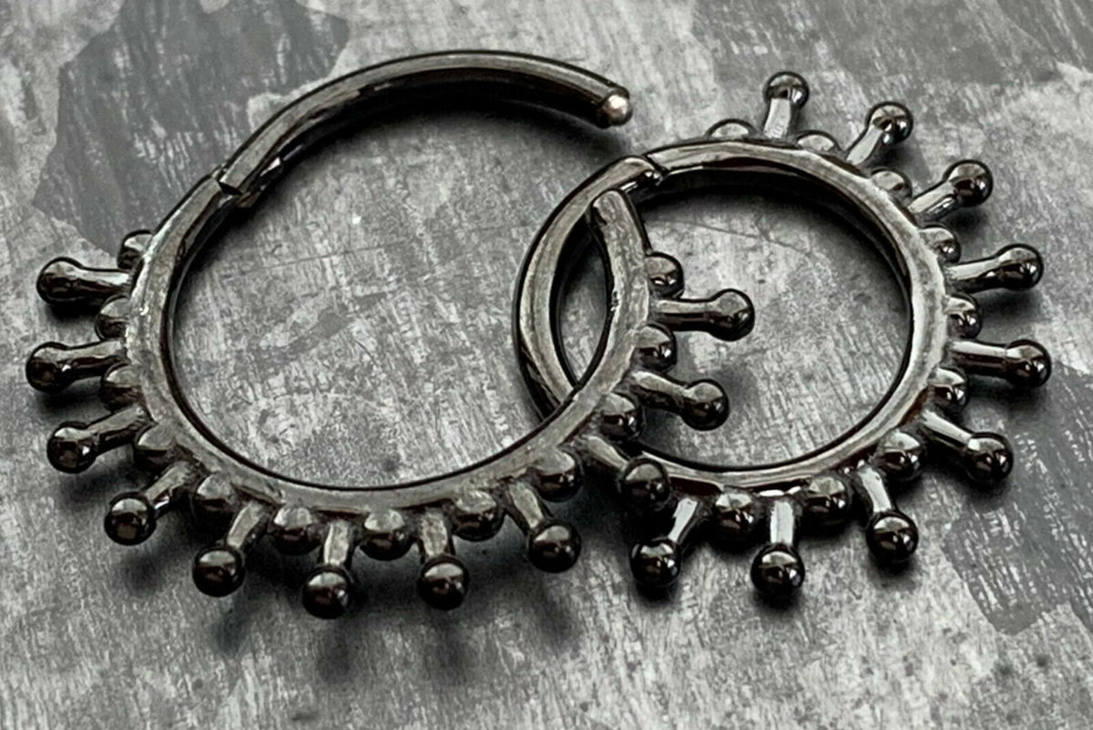 1 Piece Stainless Steel Beaded Ends Lined Hinged Septum Ring - 16g - Internal Diameter 8mm or 10mm - Black, Steel and Gold Available!