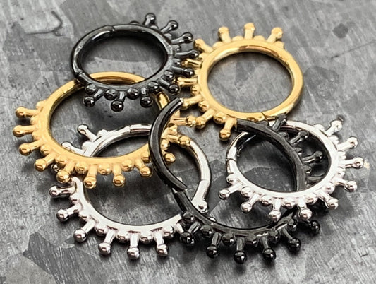 1 Piece Stainless Steel Beaded Ends Lined Hinged Septum Ring - 16g - Internal Diameter 8mm or 10mm - Black, Steel and Gold Available!