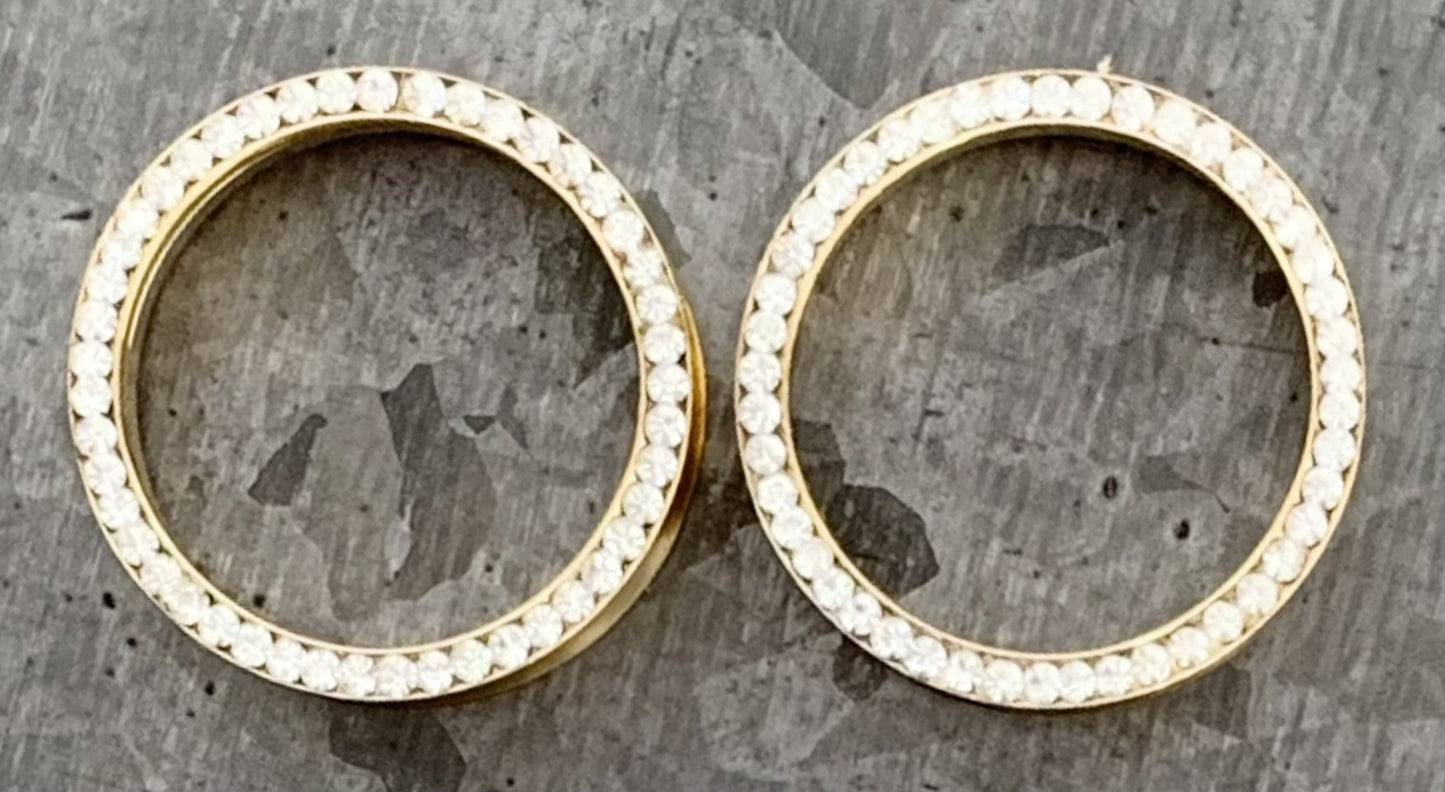 PAIR of Beautiful Gold CZ Gem Rimmed Internally Threaded Tunnels/Plugs - Gauge 6g (4mm) thru 1" (25mm) available!