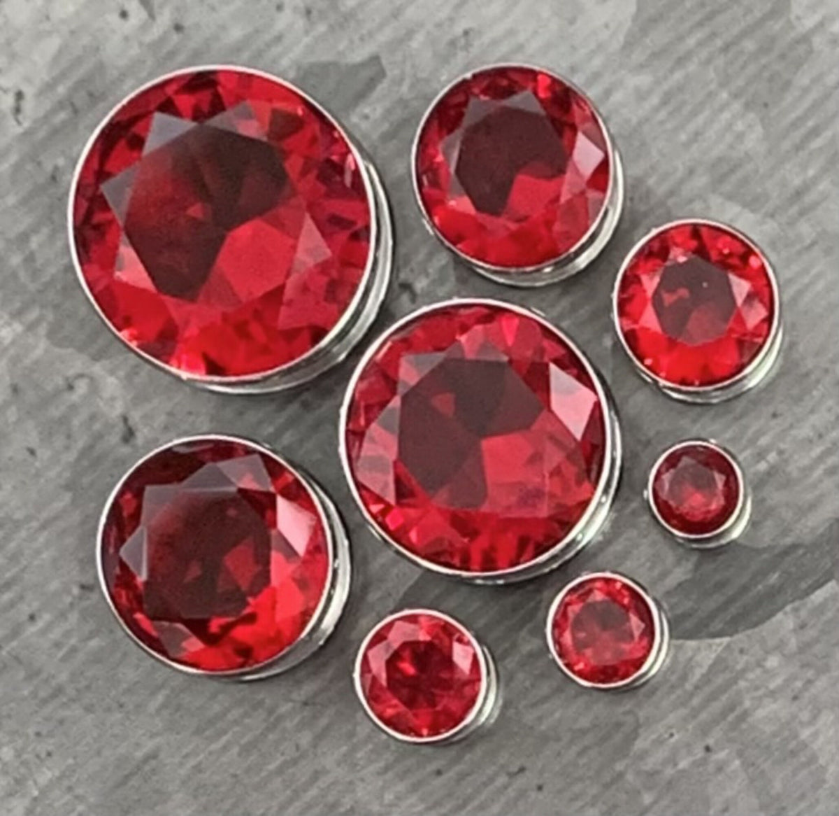 PAIR of Stunning Large Red CZ Gem Screw Fit Tunnels/Plugs - Gauges 4g (5mm) thru to 5/8" (16mm) available!
