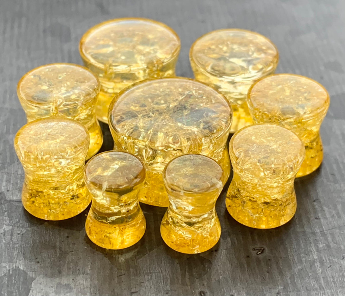 PAIR of Stunning Amber Cracked Glass Double Flare Plug - Gauges 2g (6mm) through 5/8" (16mm) available!