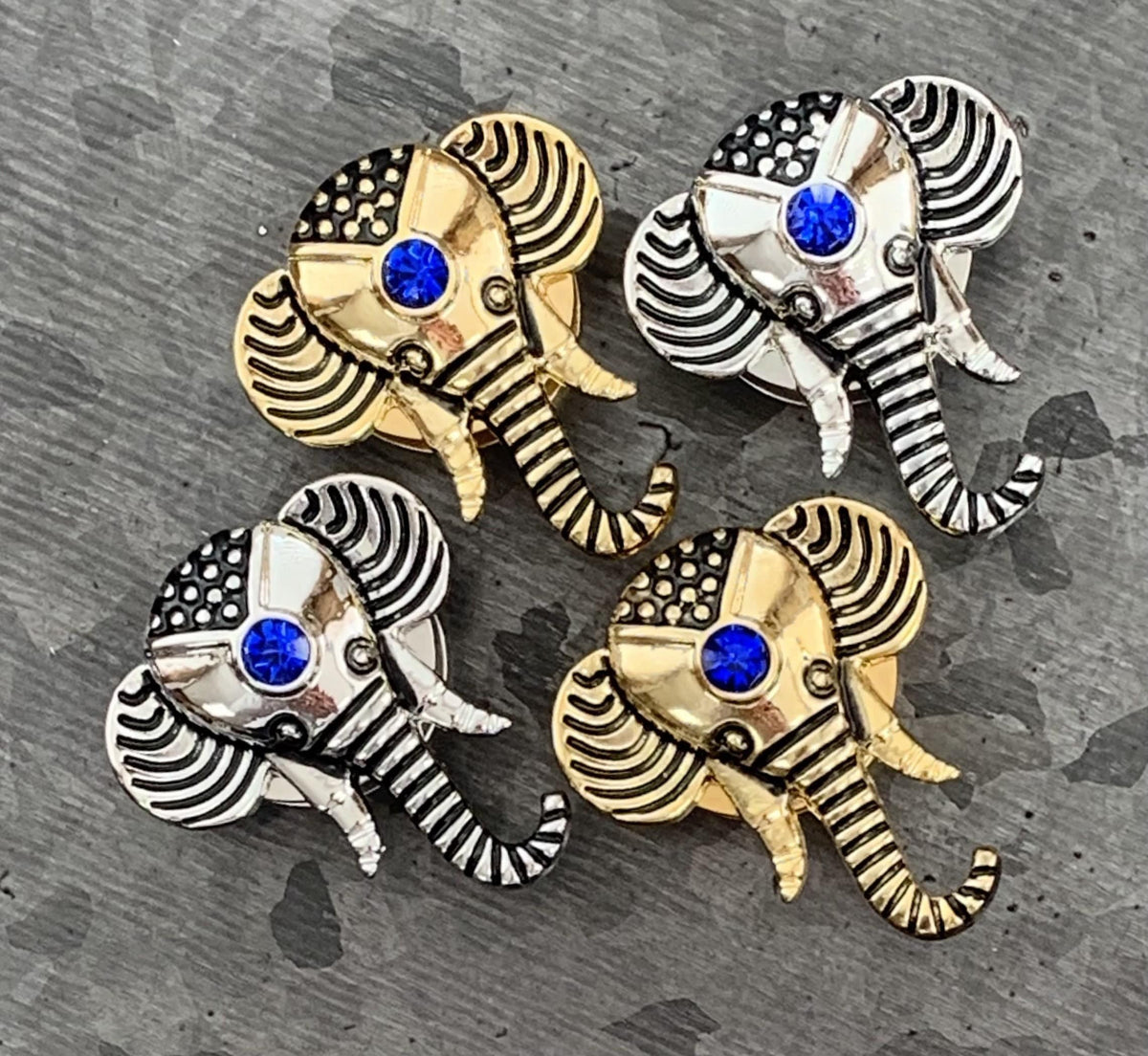 PAIR of Stunning Elephant with Sapphire Blue CZ Gem Top Gold or Steel Screw Fit Tunnel/Plugs - Gauges 8g (3mm) thru 5/8" (16mm) available!