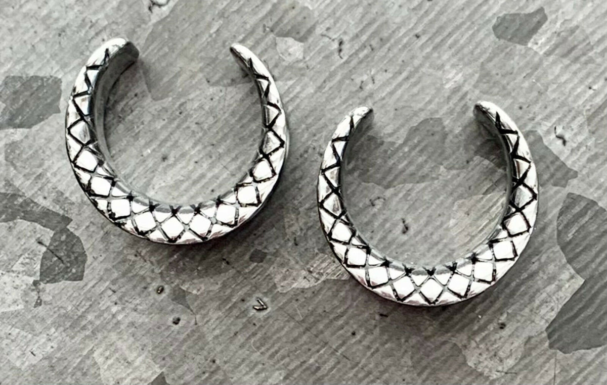 PAIR of Unique Snake Skin Style Surgical Steel Saddle Ear Spreaders Plugs - Gauges 2g (6.5mm) thru 3/4" (19mm) available!