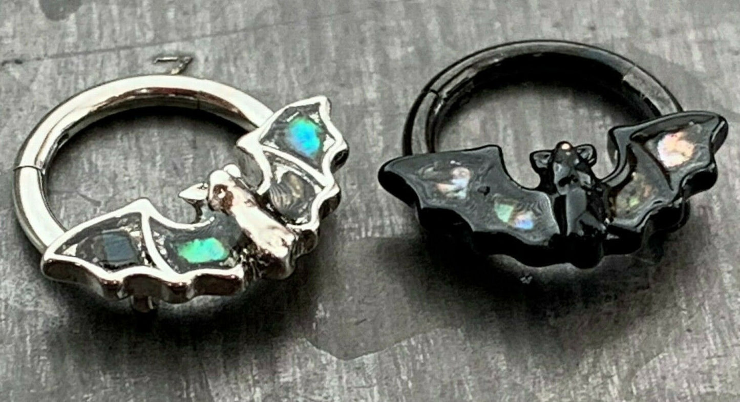 1 Piece Stunning Abalone Shell Bat Hinged Septum Segment Ring - 16g - 8mm Internal Diameter - Black & Silver Available!