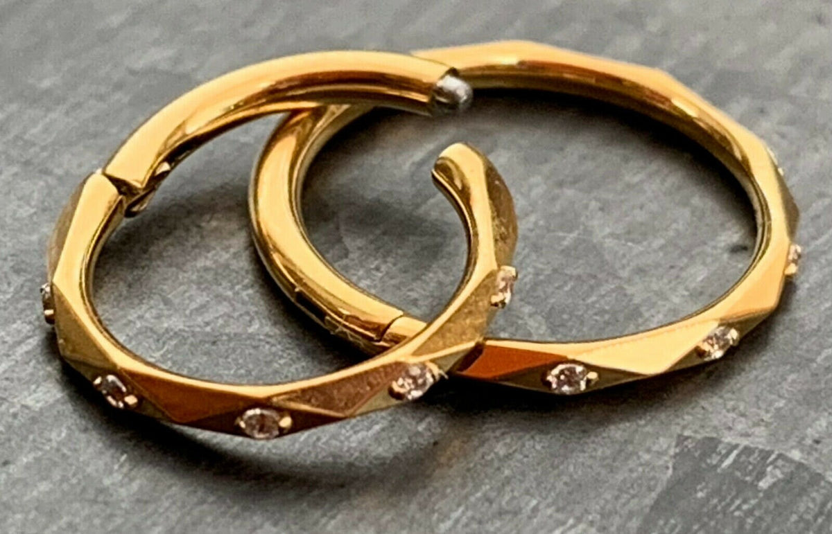 1 Piece Implant Grade Titanium Faceted CZ Gem Hinged Segment Septum Ring - 16g in 10mm or 8mm - Silver, Gold, Rose Gold & Black available!