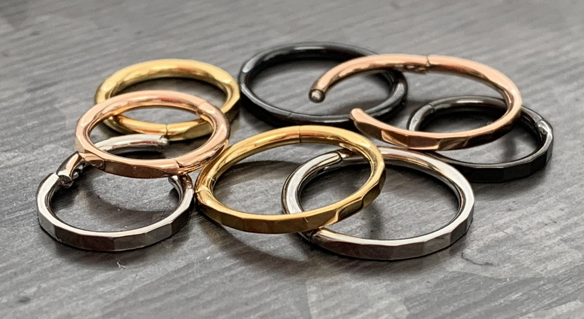 1 Piece Implant Grade Titanium Faceted Hinged Segment Septum Ring - Gauge 16g - 8mm or 10mm - White, Black, Gold & Rose Gold available!