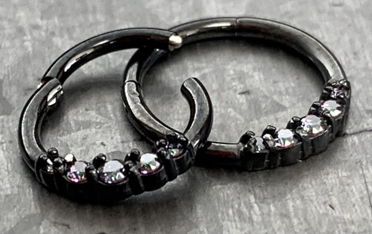 1 Piece Brilliant Five CZ Gem Stainless Steel Hinged Segment Septum Ring - 16g - 10mm or 8mm - Silver, Gold, Rose Gold & Black available!