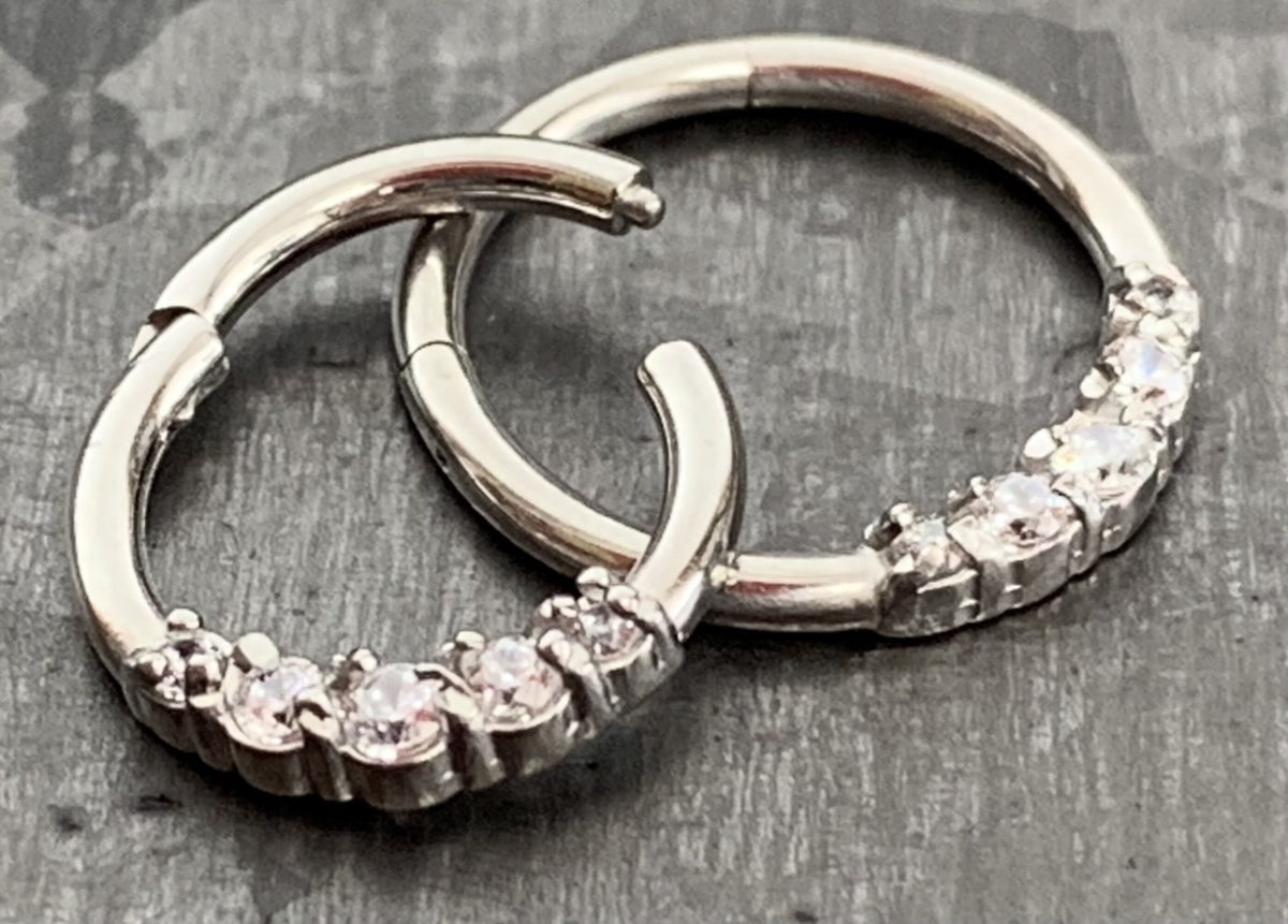 1 Piece Brilliant Five CZ Gem Stainless Steel Hinged Segment Septum Ring - 16g - 10mm or 8mm - Silver, Gold, Rose Gold & Black available!