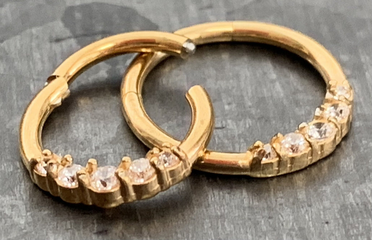 1 Piece Brilliant Five CZ Gem Stainless Steel Hinged Segment Septum Ring - 16g - 10mm or 8mm - Silver, Gold, Rose Gold & Black available!