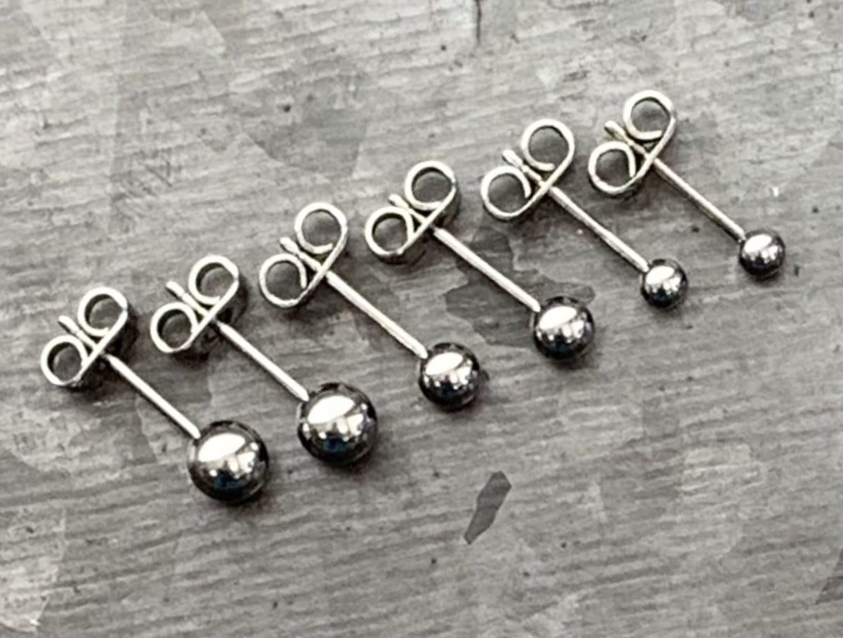 Pair of 100% Solid Titanium ( 6AL-4VELI ASTM F-136 Implant Grade 23) Ball Stud Earrings - 3mm thru 5mm Available!