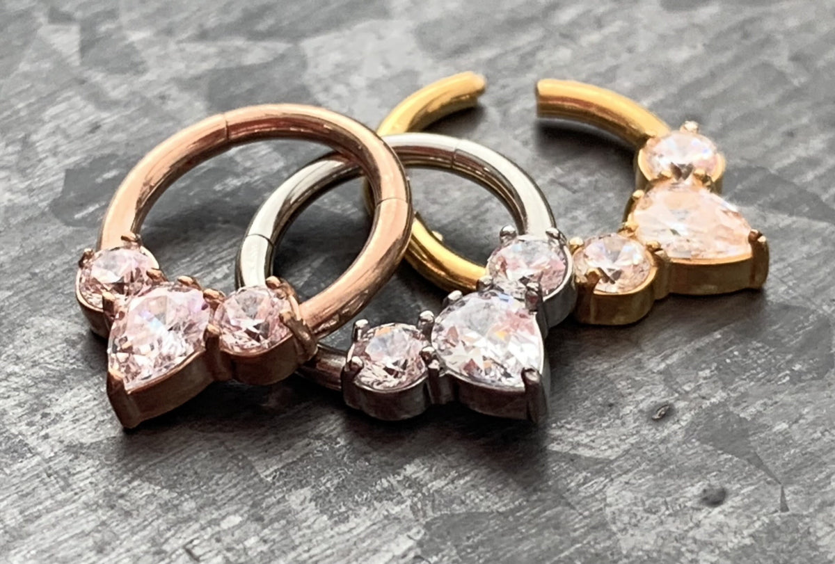 1 Piece Stunning Pear CZ Gem Surgical Steel Hinged Segment Ring - 16g - 8mm Internal Diameter - Gold, Rose Gold and Silver!!