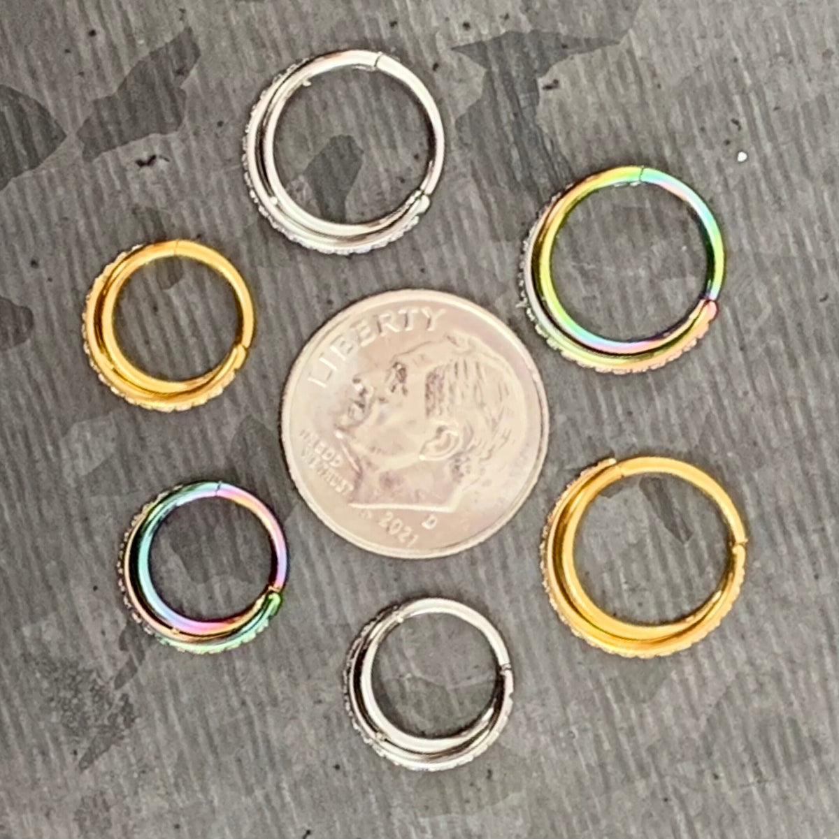 1 Piece Stunning Criss Cross Hoop CZ Gem Steel Hinged Segment Ring - 16g - 8mm or 10mm - Multi-Color, Gold and Silver available!