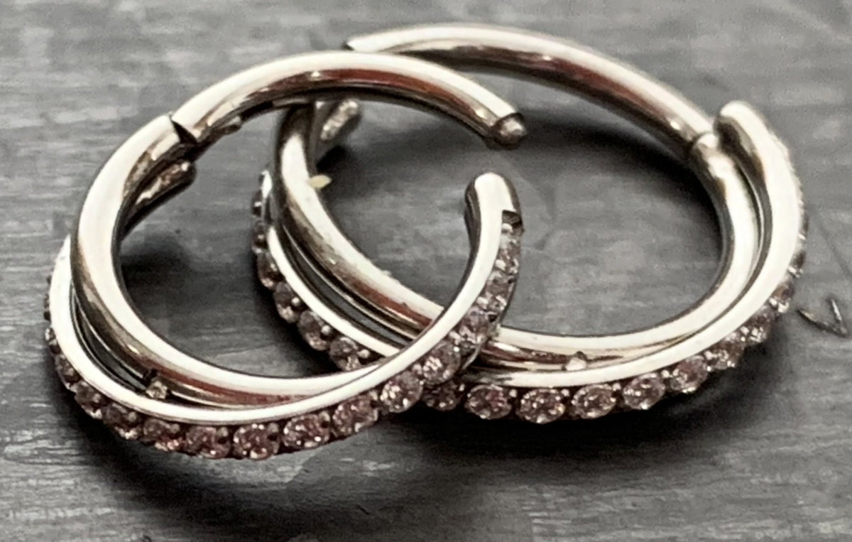 1 Piece Stunning Criss Cross Hoop CZ Gem Steel Hinged Segment Ring - 16g - 8mm or 10mm - Multi-Color, Gold and Silver available!