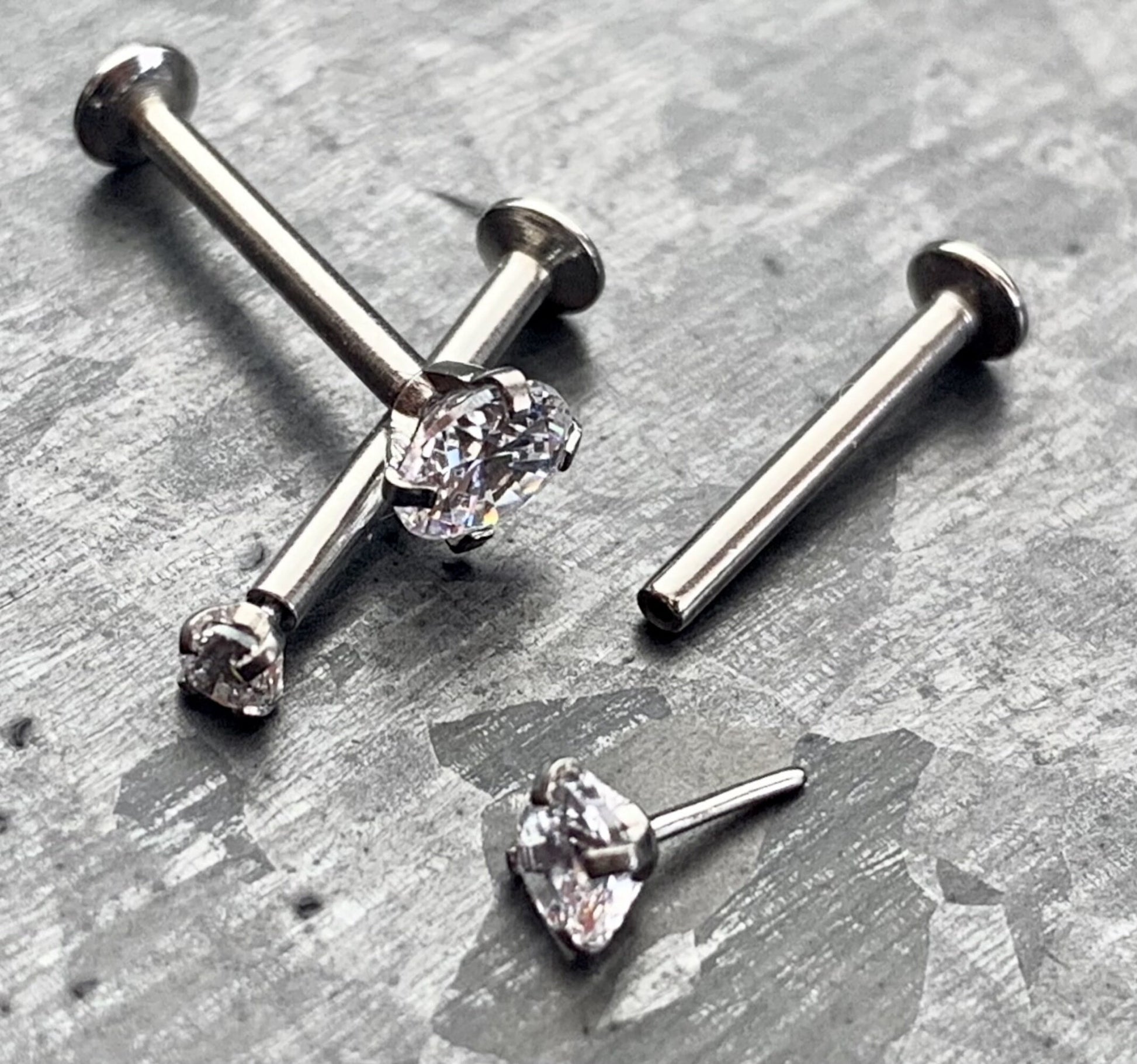 1 Piece of Beautiful Push In Prong Set CZ Gem Labret Stud Threadless Lip Helix Cartilage Ring - 16g - Length 6mm, 8mm, 10mm Available!