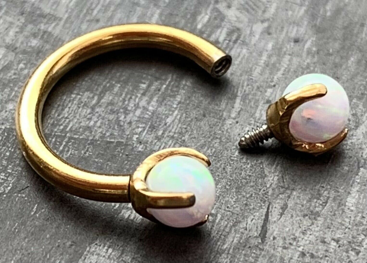 1 Piece of Claw Set Opal Balls Circular Horseshoe Septum Ring - 16g - 8mm - Steel Pink, Blue or White, Black, Gold, Rose Gold Available!