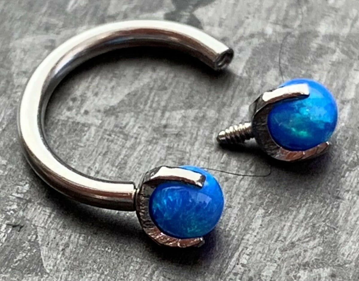 1 Piece of Claw Set Opal Balls Circular Horseshoe Septum Ring - 16g - 8mm - Steel Pink, Blue or White, Black, Gold, Rose Gold Available!