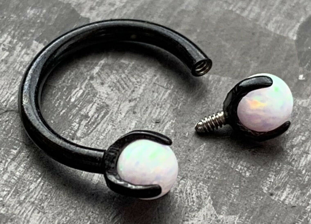 1 Piece of Claw Set Opal Balls Circular Horseshoe Septum Ring - 16g - 8mm - Steel Pink, Blue or White, Black, Gold, Rose Gold Available!