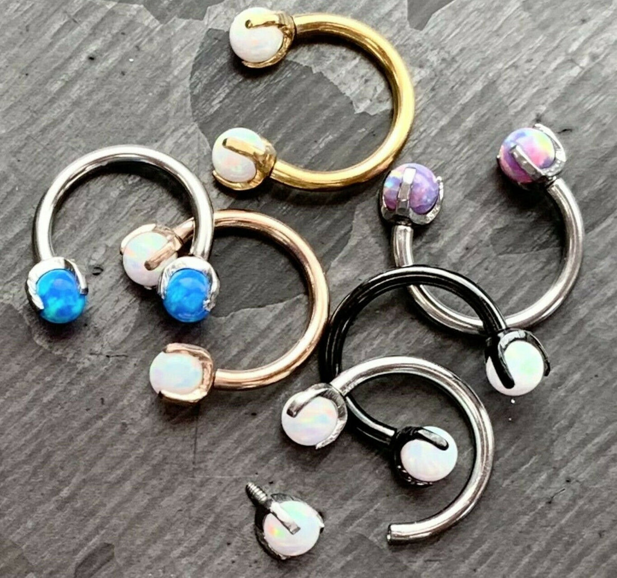 1 Piece of Claw Set Opal Balls Circular Horseshoe Septum Ring - 16g - 8mm - Steel Pink, Blue or White, Black, Gold, Rose Gold Available!