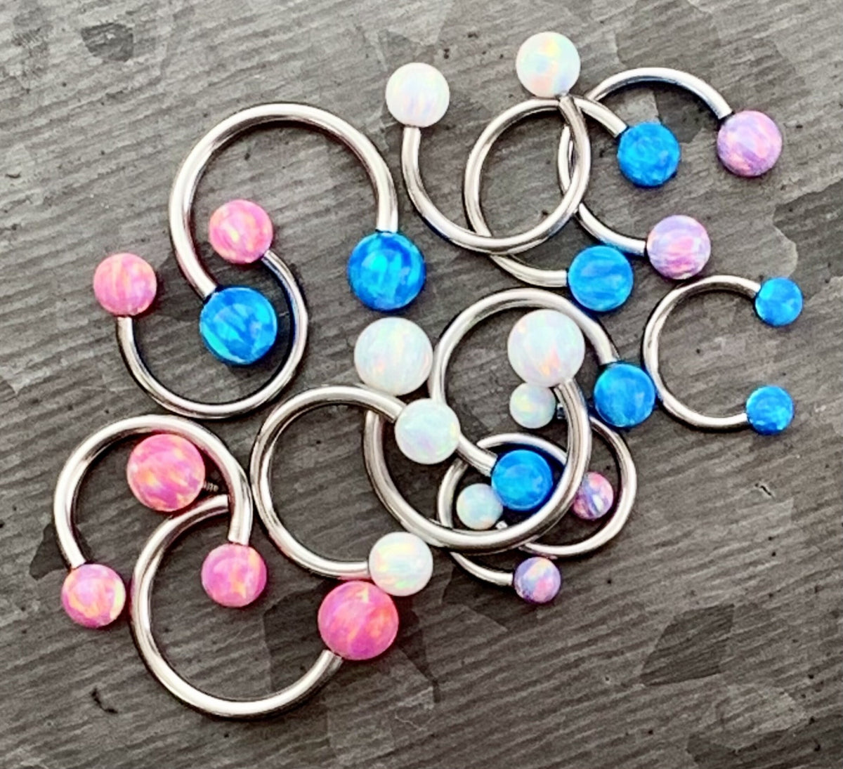 1 Piece of Opal Balls Circular Horseshoe Septum Ring - 16g, 14g - Internal Diameter 8mm, 10mm, 12mm - White, Pink, Blue or Purple Available!