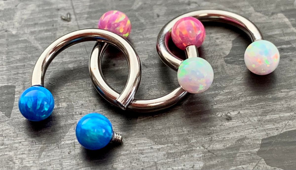 1 Piece of Opal Balls Circular Horseshoe Septum Ring - 16g, 14g - Internal Diameter 8mm, 10mm, 12mm - White, Pink, Blue or Purple Available!
