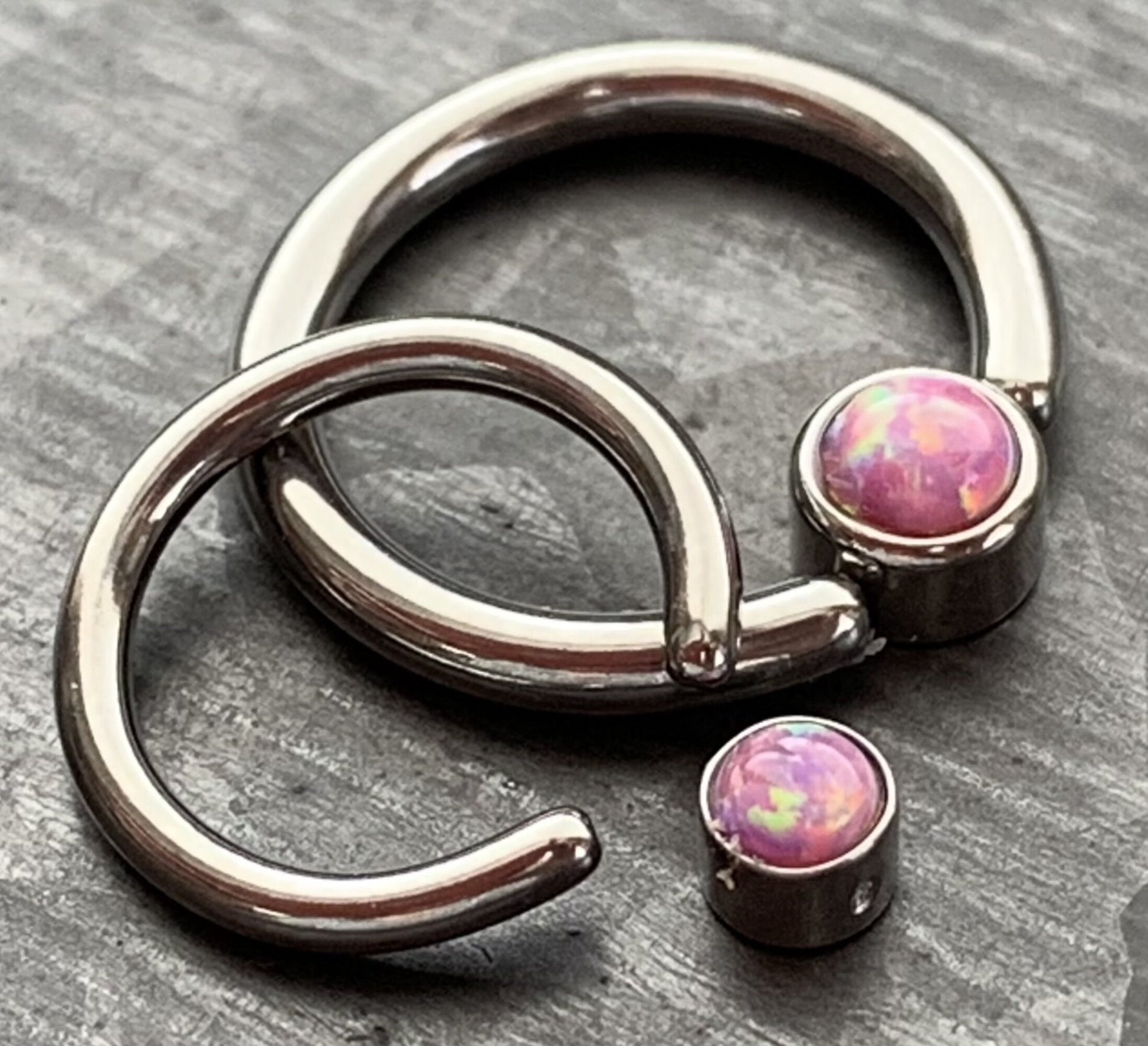 1 Piece of Opal Set Flat-Back Captive Bead Septum Ring - 16g or 14g - 8mm or 10mm - White, Purple, Blue, Pink or Green Available!