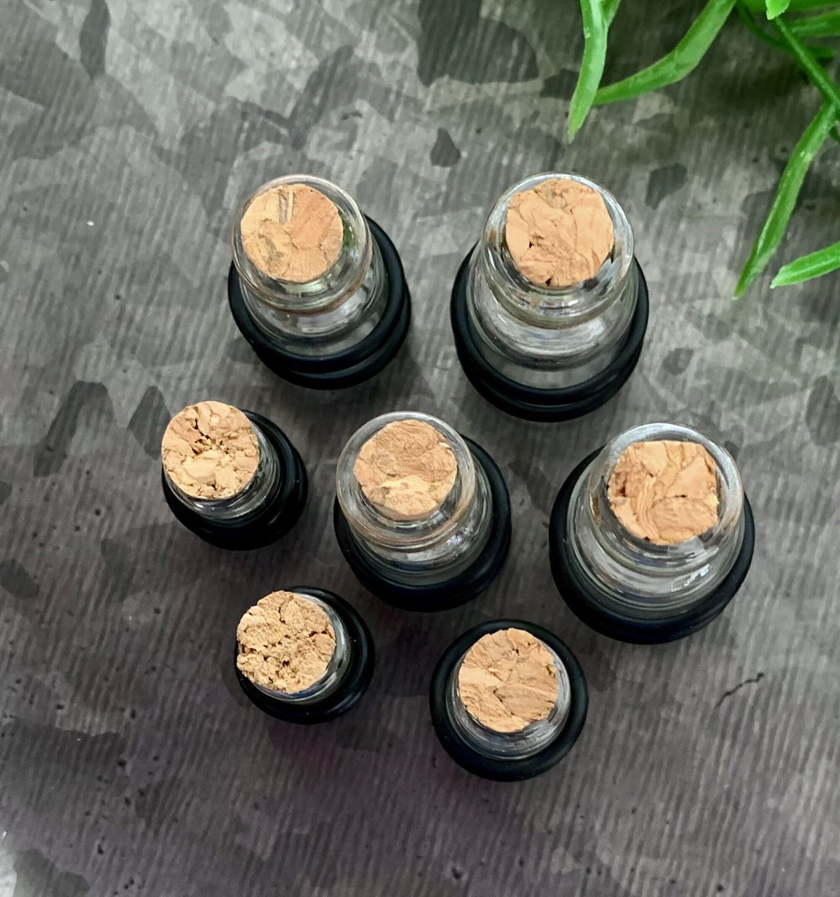 PAIR of Unique Clear Glass Corked Bottle Tunnels/Plugs with O-Rings - Gauges 00g (10mm) thru 5/8" (16mm) available!
