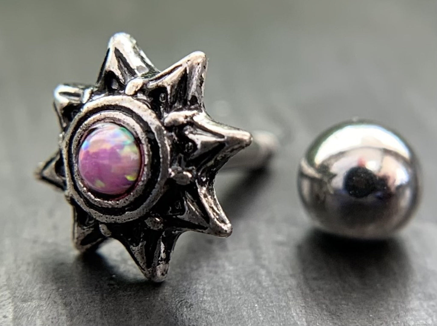 1 Piece Opal Set Tribal Sun Labret- Helix Stud Ring - 16g - 1/4" (8mm) - White, Blue & Pink Available!