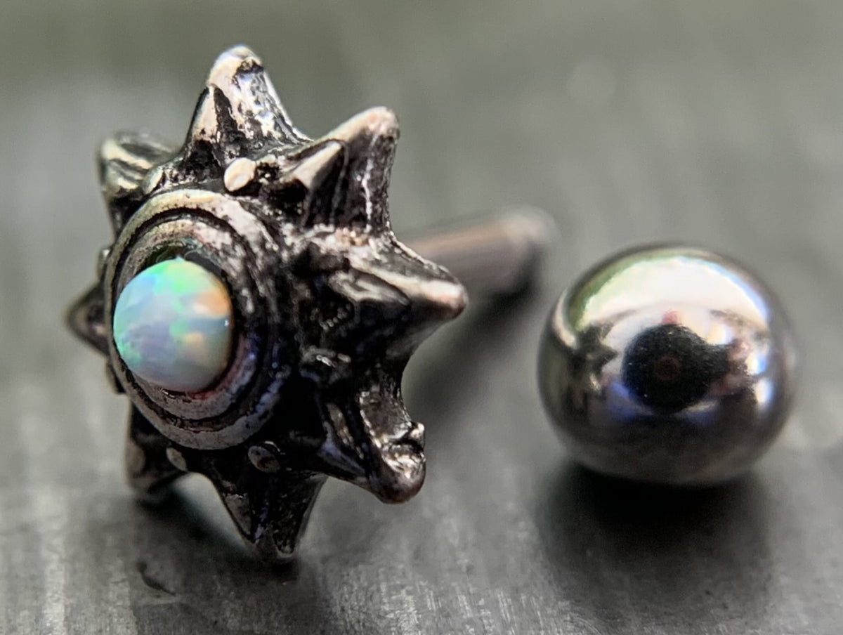 1 Piece Opal Set Tribal Sun Labret- Helix Stud Ring - 16g - 1/4" (8mm) - White, Blue & Pink Available!