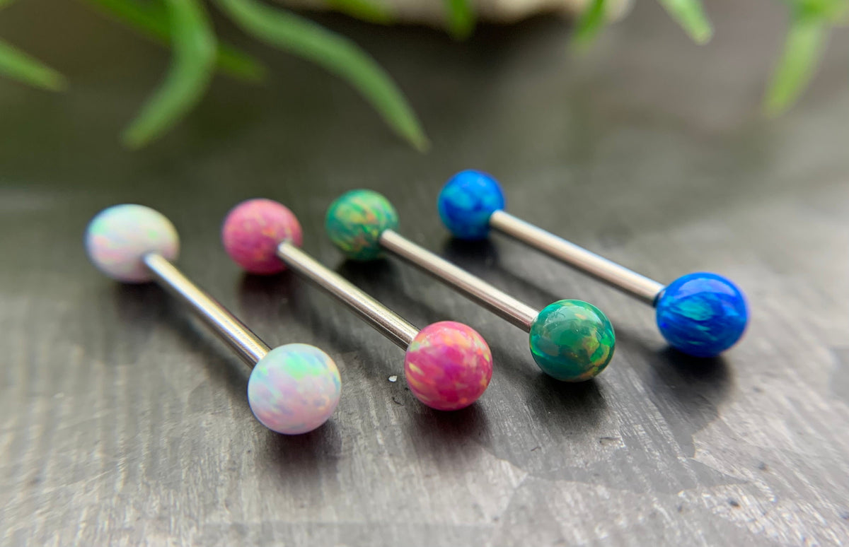 1 Piece or 1 Pair Beautiful Internally Threaded Opal Balls Nipple/Tongue Ring - Barbell 9/16"(14mm) - Blue, Green, Pink and White Available!