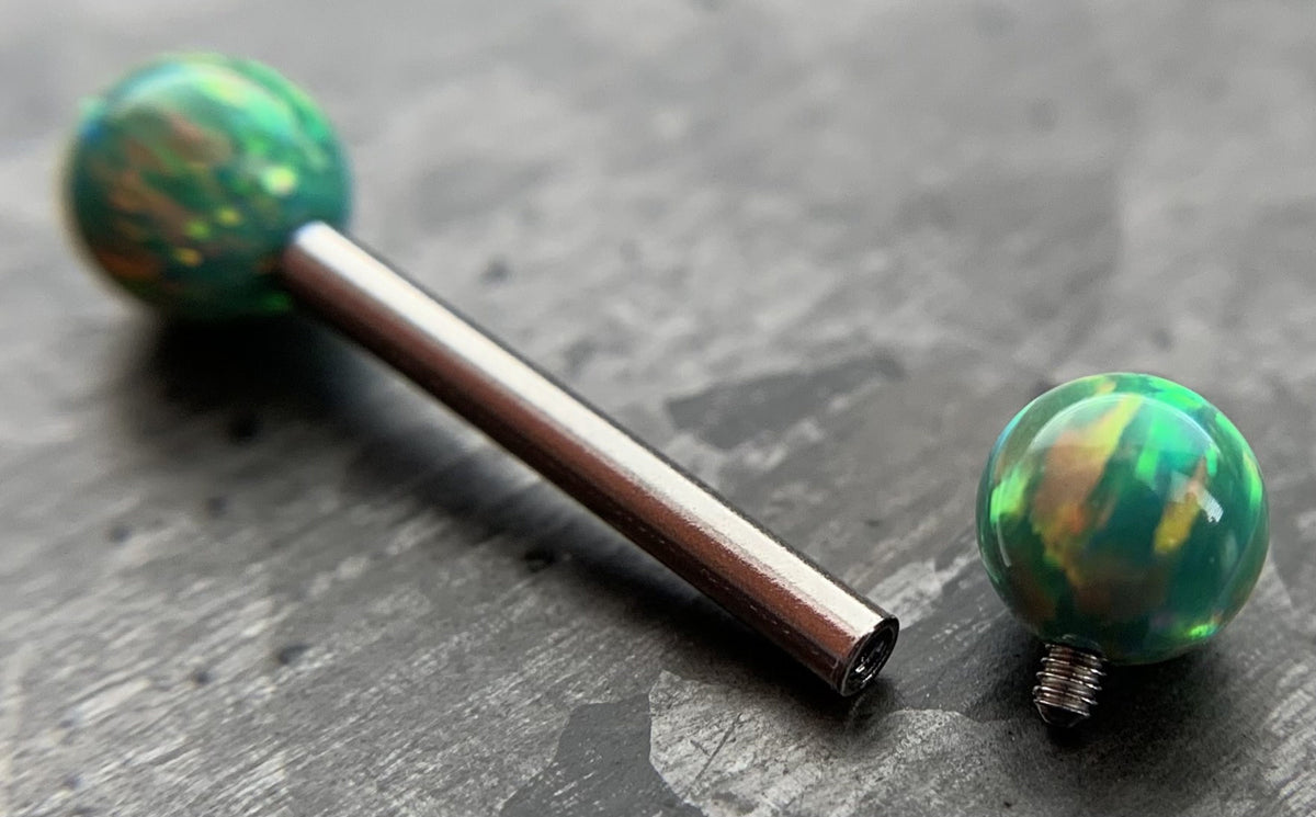 1 Piece or 1 Pair Beautiful Internally Threaded Opal Balls Nipple/Tongue Ring - Barbell 9/16"(14mm) - Blue, Green, Pink and White Available!