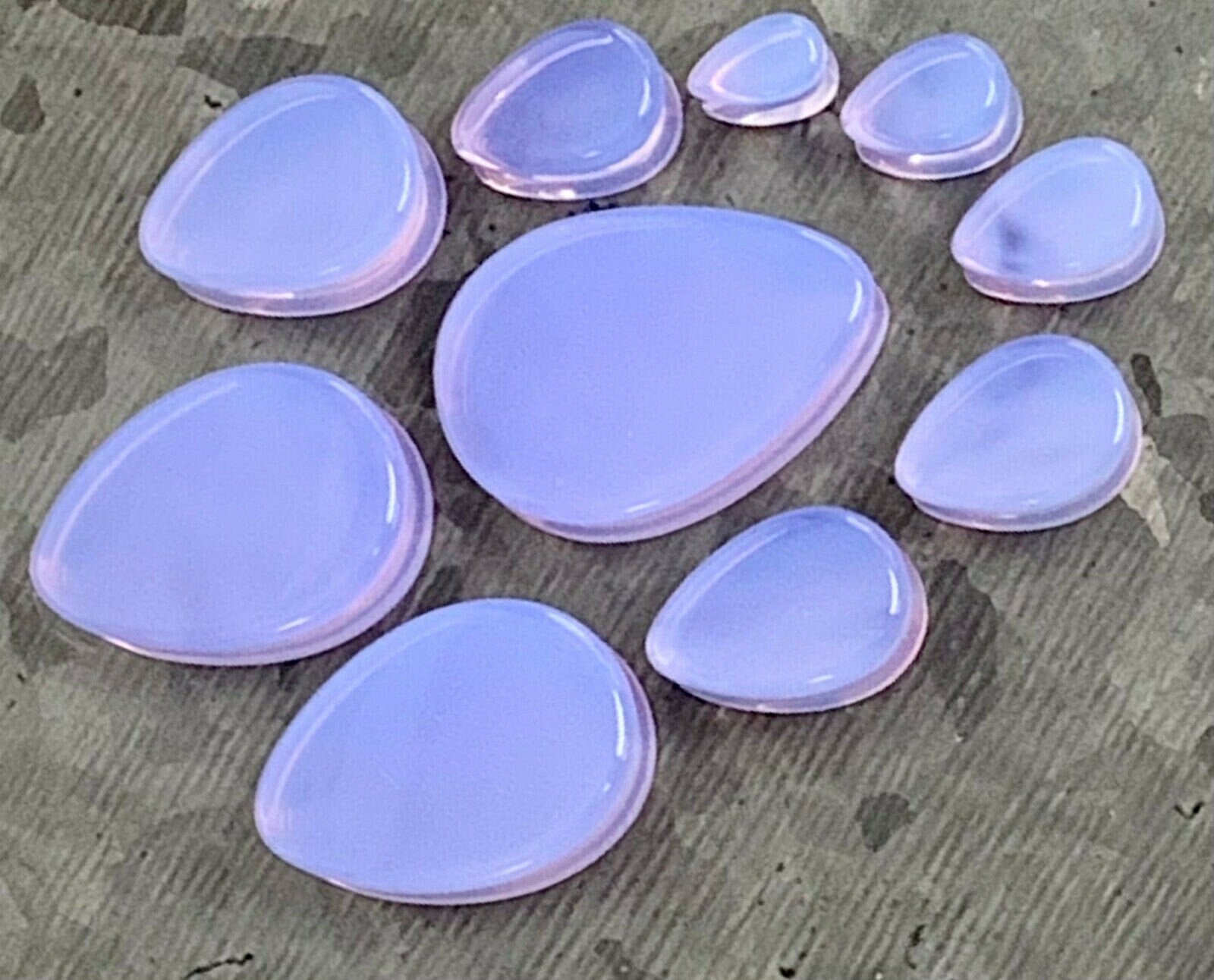 PAIR of Stunning Lavender Tear Drop Opalite Stone Glass Plugs - Gauges 2g (6mm) to 1"(25mm) available!