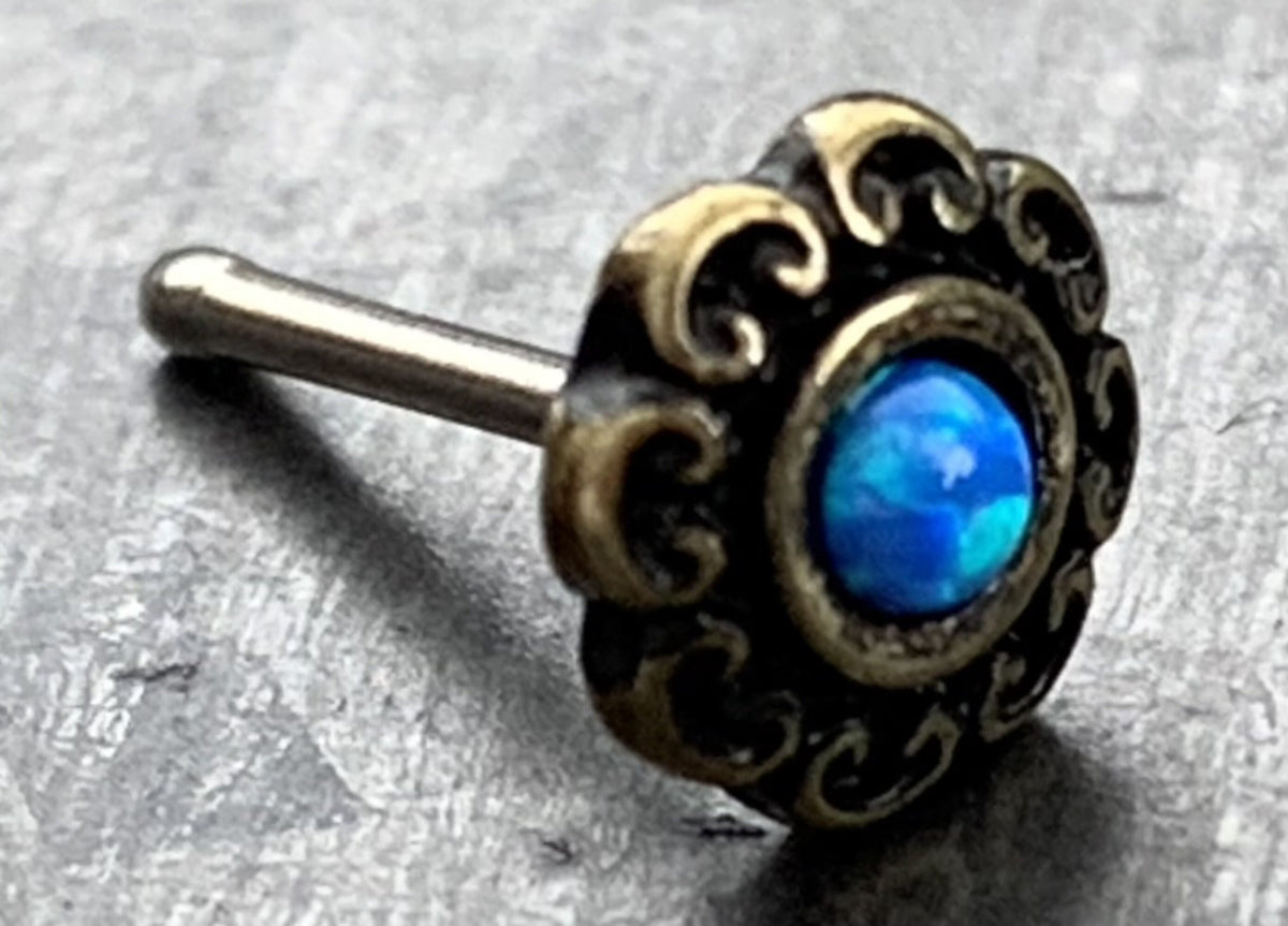 1 Piece Stunning Opal Tribal Heart Filigree Nose Stud/Ring - Antique Gold or Silver Plated - 20g - White, Blue or Pink Available!