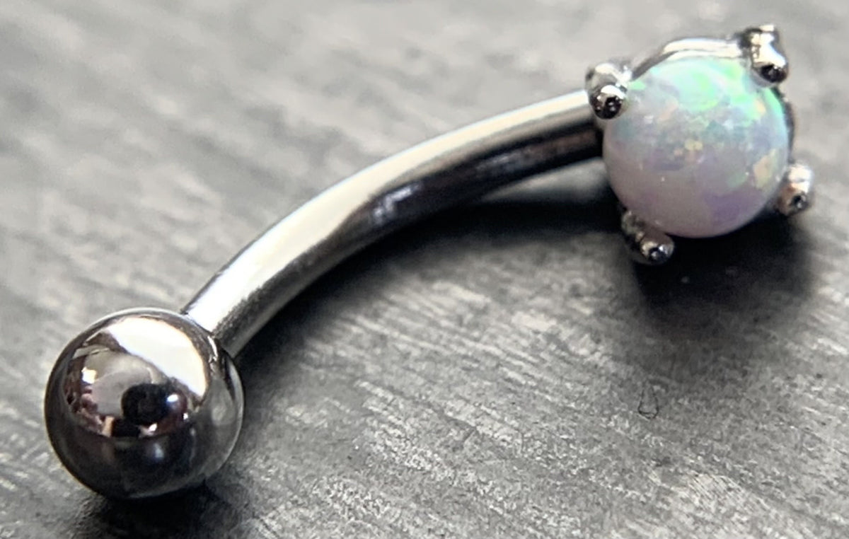 1 Piece Stunning Prong Set 3mm Opal Curved Barbell Eyebrow Ring - 16g - Blue, Purple, White, Gold and Rose Gold Available!