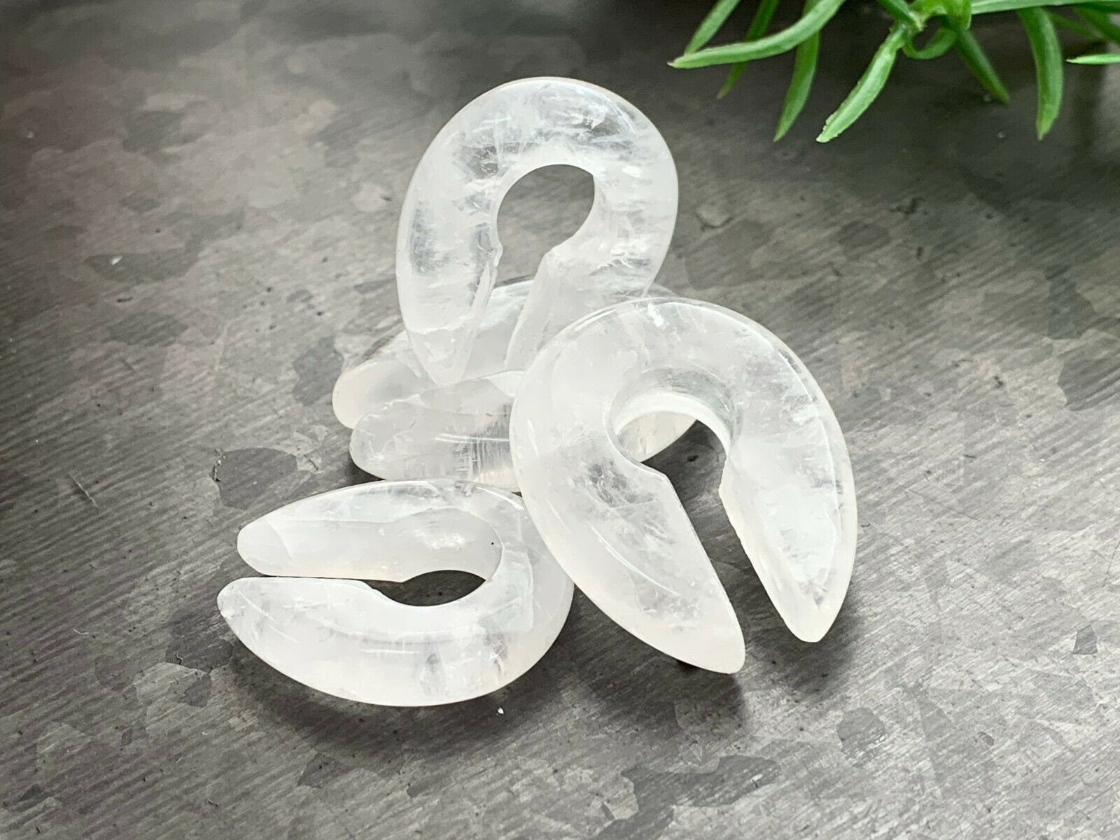 PAIR of Stunning Clear Quartz Stone Keyhole Hanger Ear Weight Tunnels/Plugs - Gauge2g (6.5mm) thru 00g (10mm) available!