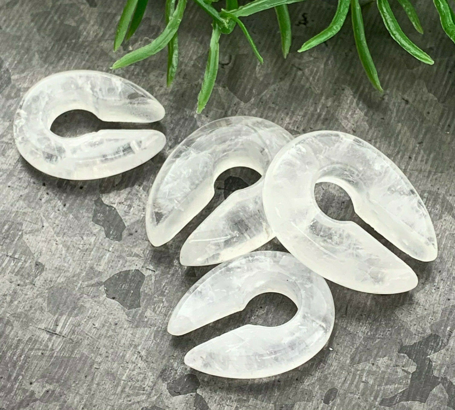 PAIR of Stunning Clear Quartz Stone Keyhole Hanger Ear Weight Tunnels/Plugs - Gauge2g (6.5mm) thru 00g (10mm) available!