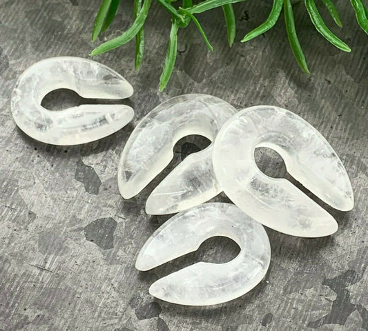 PAIR of Stunning Clear Quartz Stone Keyhole Hanger Ear Weight Tunnels/Plugs - Gauge2g (6.5mm) thru 00g (10mm) available!