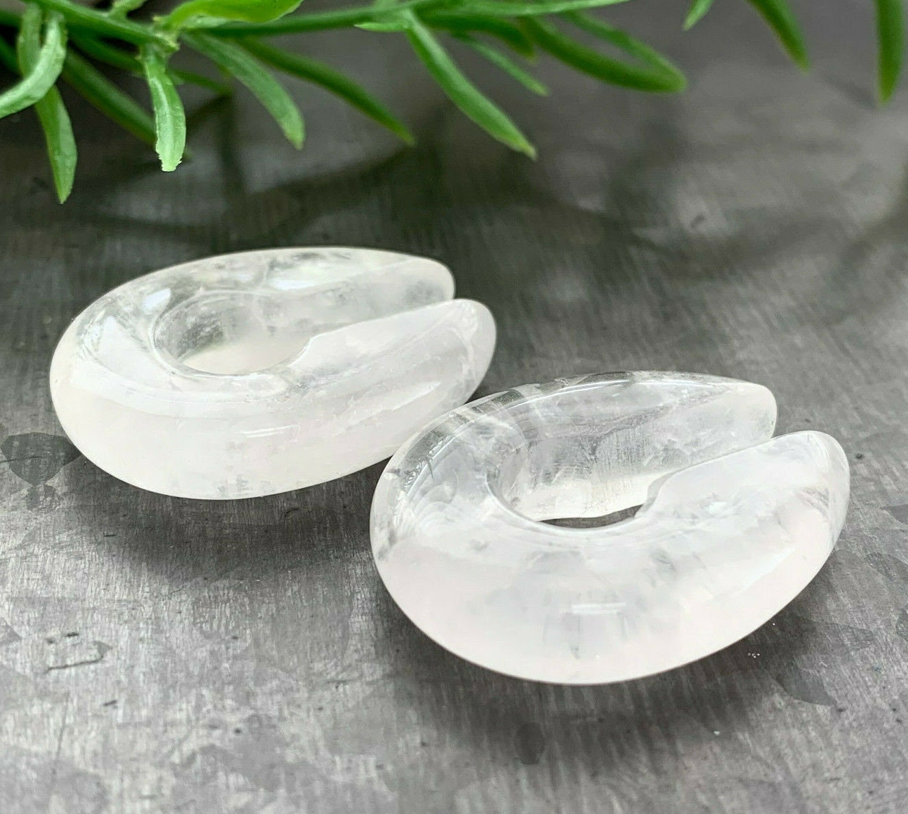 PAIR of Stunning Clear Quartz Stone Keyhole Hanger Ear Weight Tunnels/Plugs - Gauge2g (6.5mm) thru 00g (10mm) available!