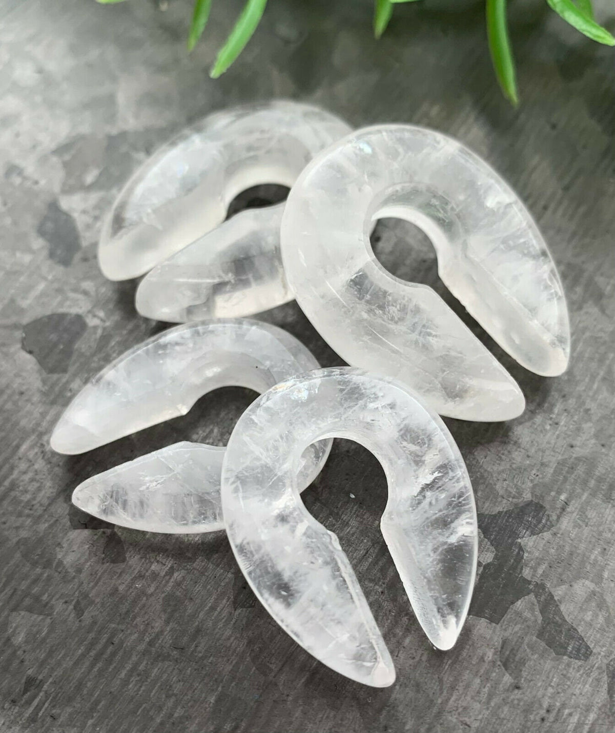 PAIR of Stunning Clear Quartz Stone Keyhole Hanger Ear Weight Tunnels/Plugs - Gauge2g (6.5mm) thru 00g (10mm) available!