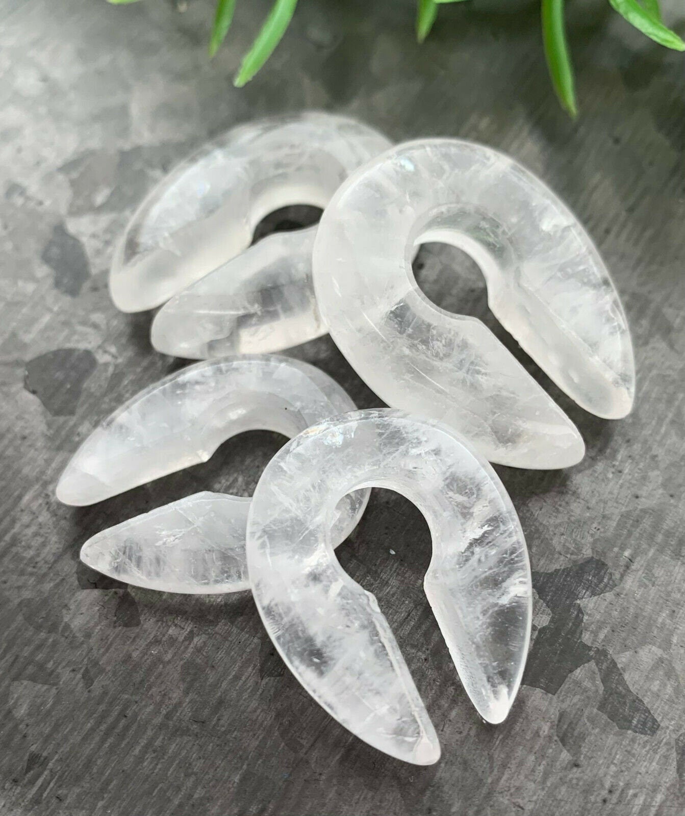 PAIR of Stunning Clear Quartz Stone Keyhole Hanger Ear Weight Tunnels/Plugs - Gauge2g (6.5mm) thru 00g (10mm) available!