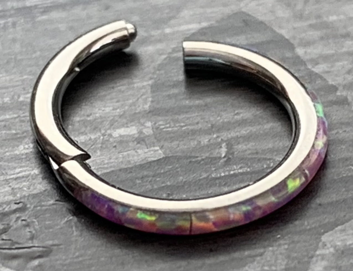 1 Piece Implant Grade Titanium Opal Outer Edge Hinged Segment Septum Ring - White, Pink, Blue - Gauge 16g, Diameter 10mm or 8mm available!