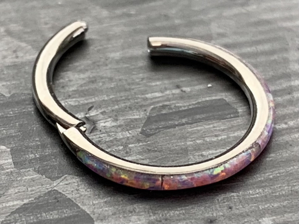 1 Piece Implant Grade Titanium Opal Outer Edge Hinged Segment Septum Ring - White, Pink, Blue - Gauge 16g, Diameter 10mm or 8mm available!